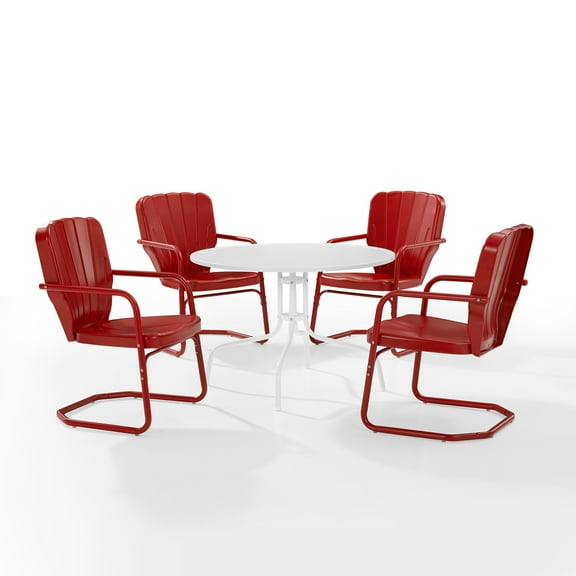Crosley Furniture Ridgeland 5 Piece Metal Outdoor Dining Set in Bright Red Gloss