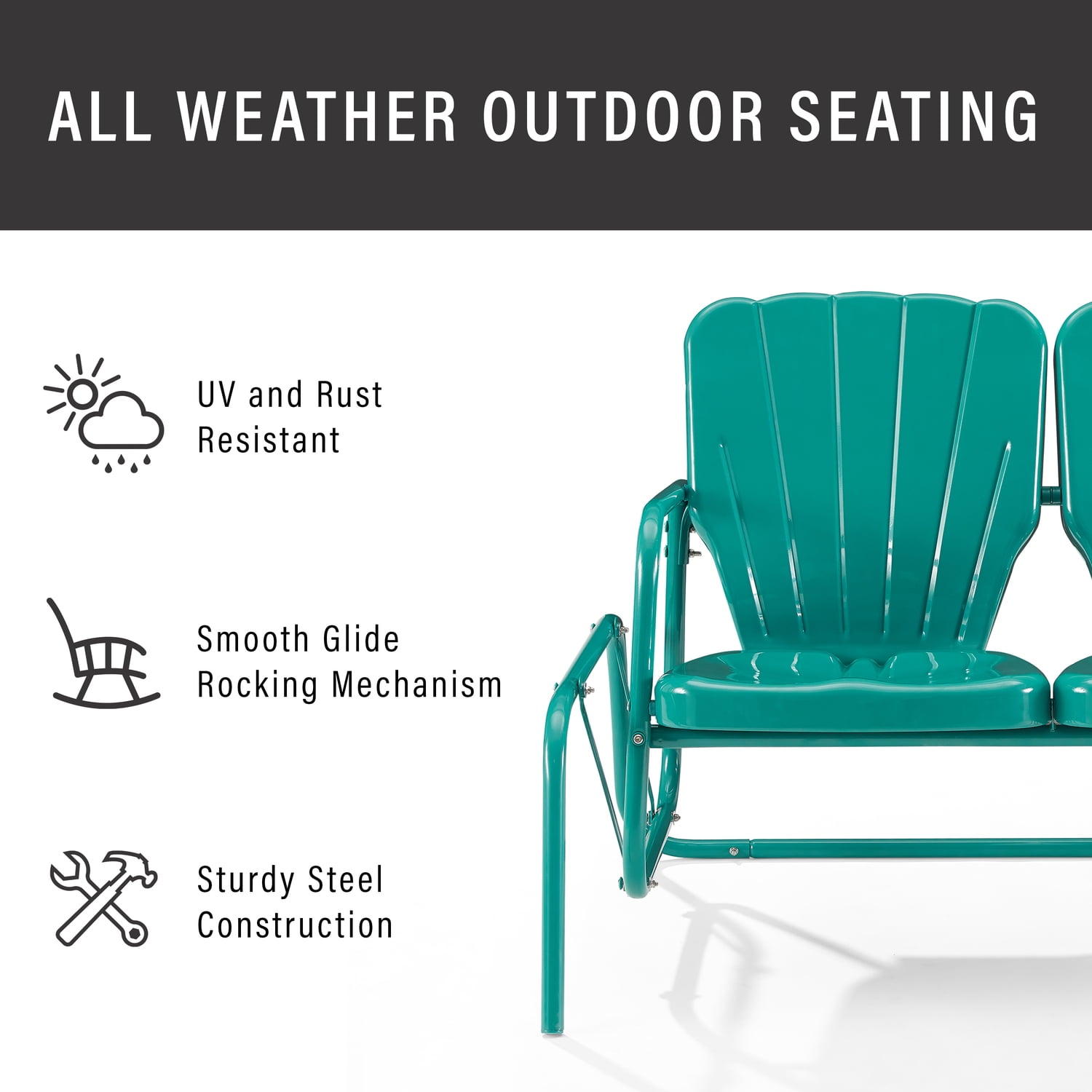 Turquoise Gloss Metal Two-Seater Outdoor Glider Bench