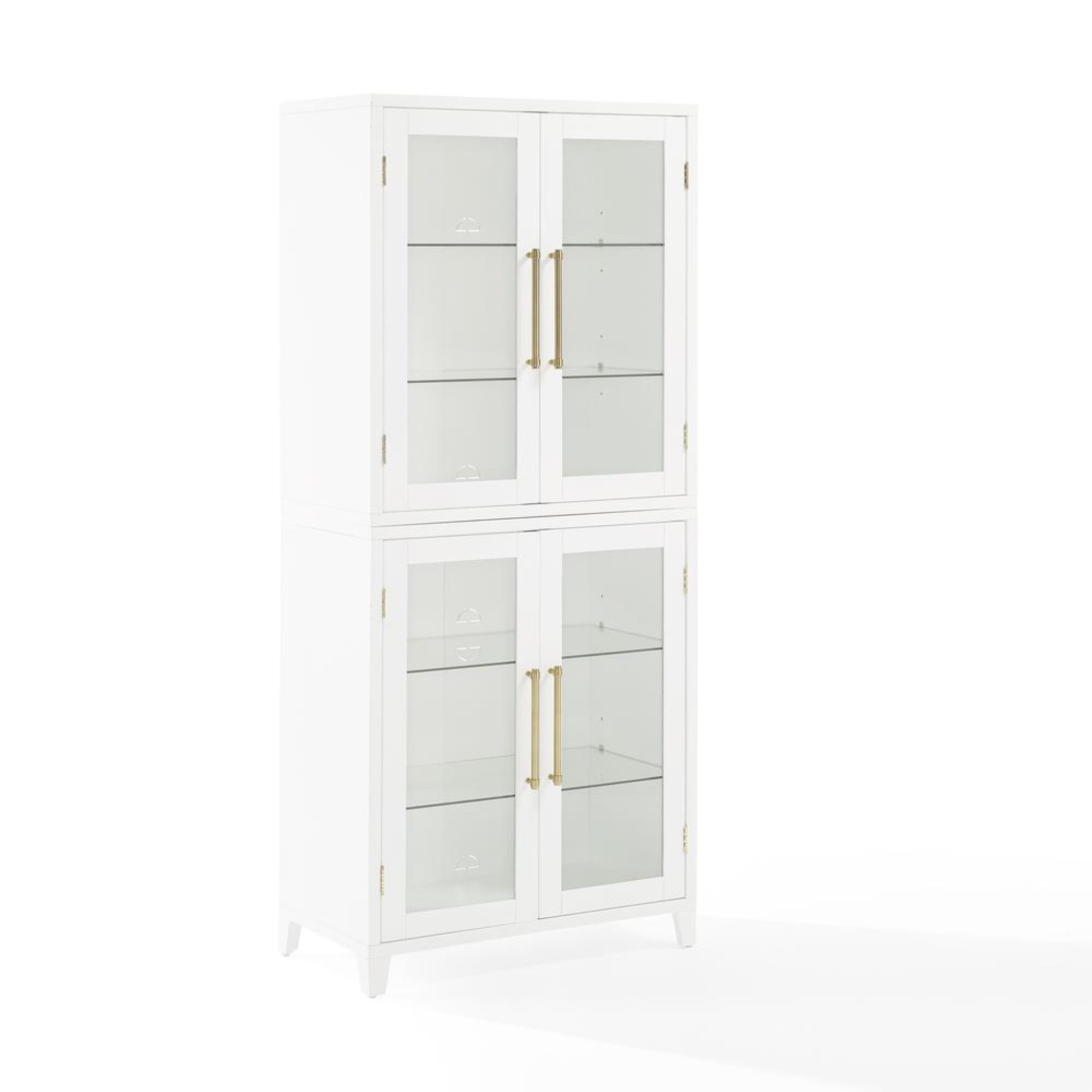 Crosley Furniture Roarke Glass Door Wood Kitchen Pantry Storage Cabinet - White