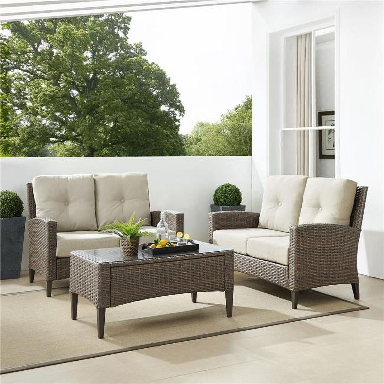 Crosley Furniture Rockport Outdoor Wicker 3 Piece Conversation Set ...