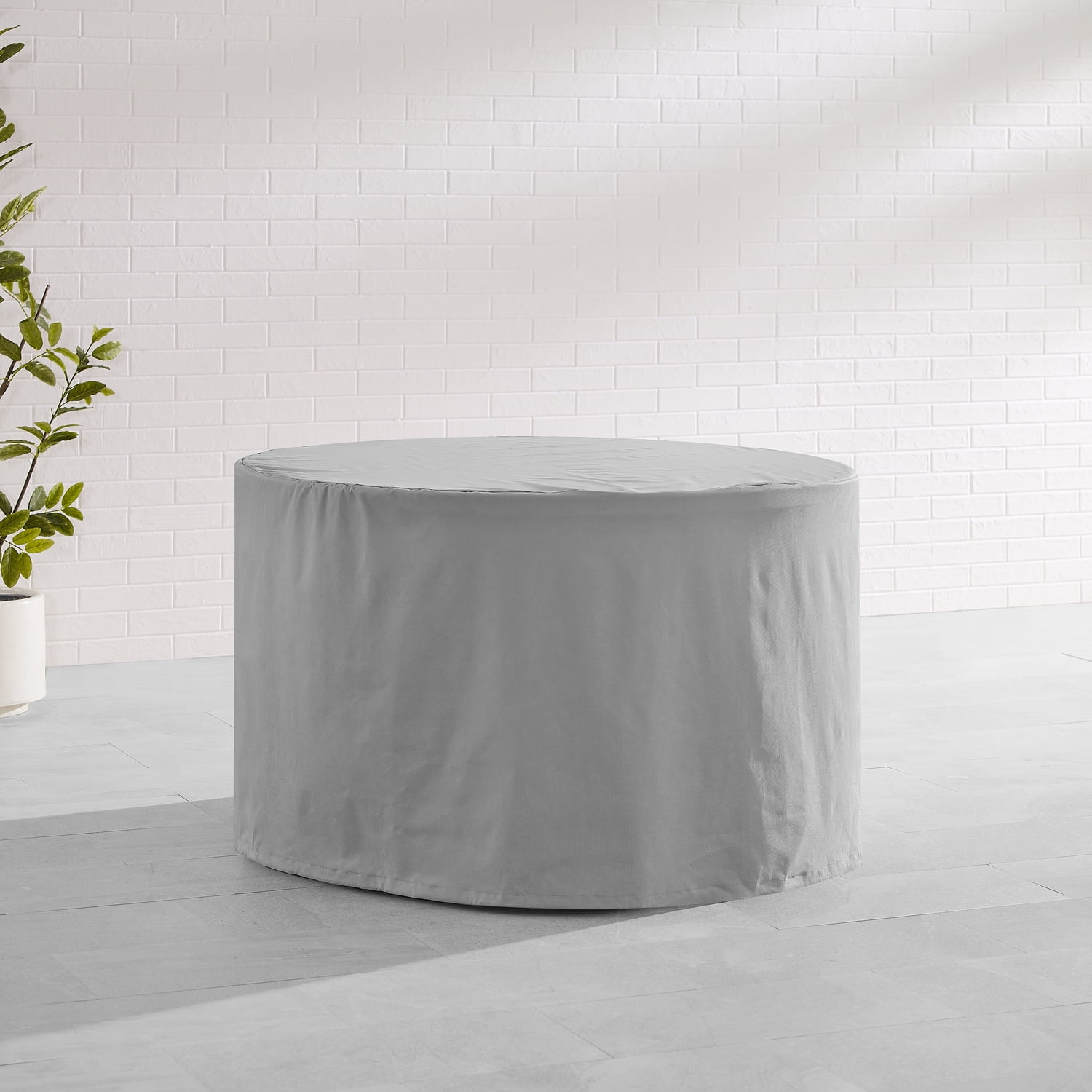 Gray Heavy-Duty Vinyl Round Outdoor Dining Table Cover