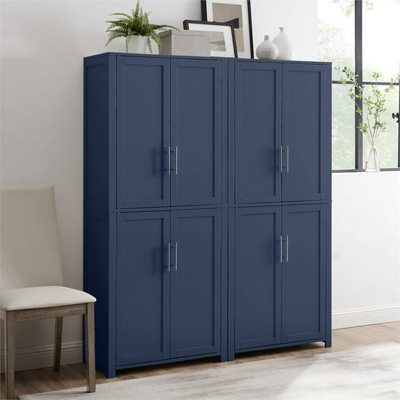 Crosley Furniture Savannah 2pc Traditional Wood Kitchen Storage Pantry in Navy