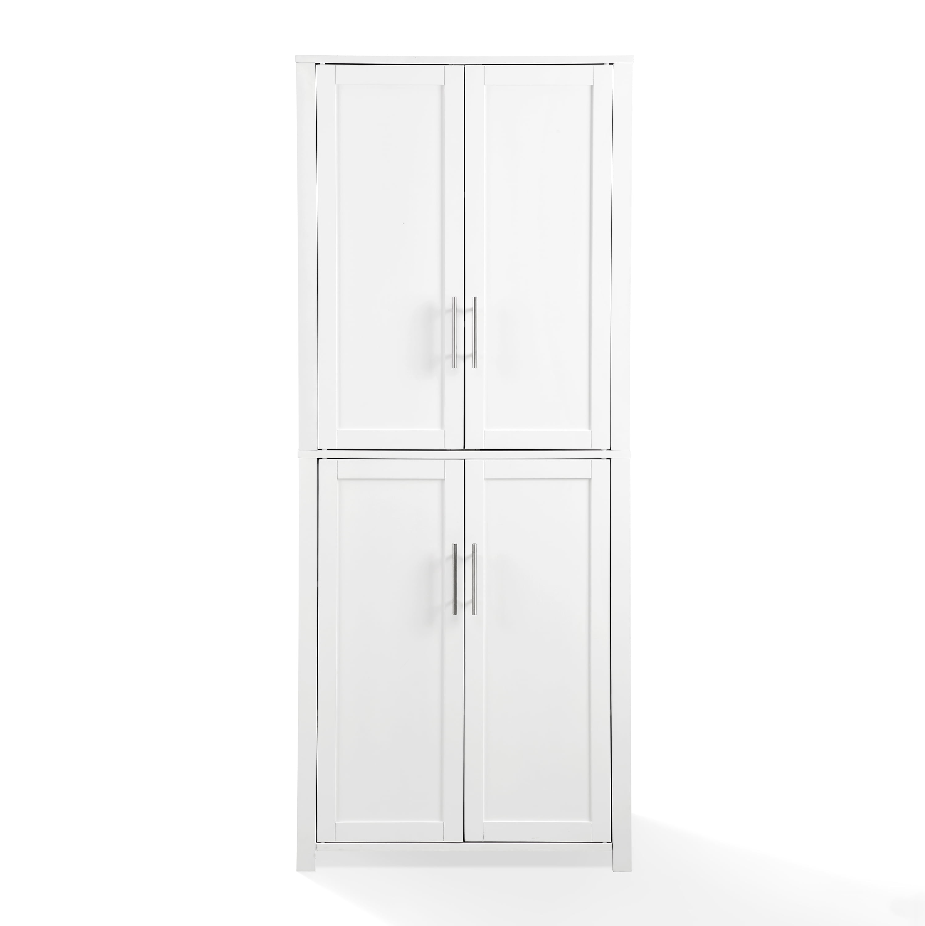 Crosley Furniture Savannah Transitional Tall Wood Shaker Pantry in White/Nickel