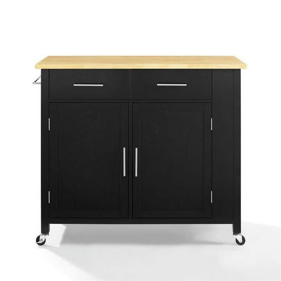 Crosley Furniture Savannah Wood Top Full-Size Kitchen Island Cart- Black - Natural