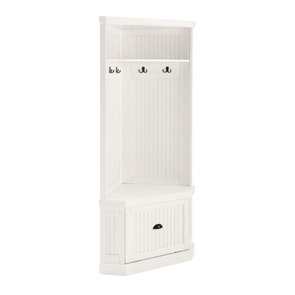 Distressed White Birch Corner Hall Tree with Storage