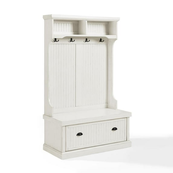 Crosley Furniture Seaside Hall Tree with Shoe Rack Bench and Coat Hooks for Hanging Storage