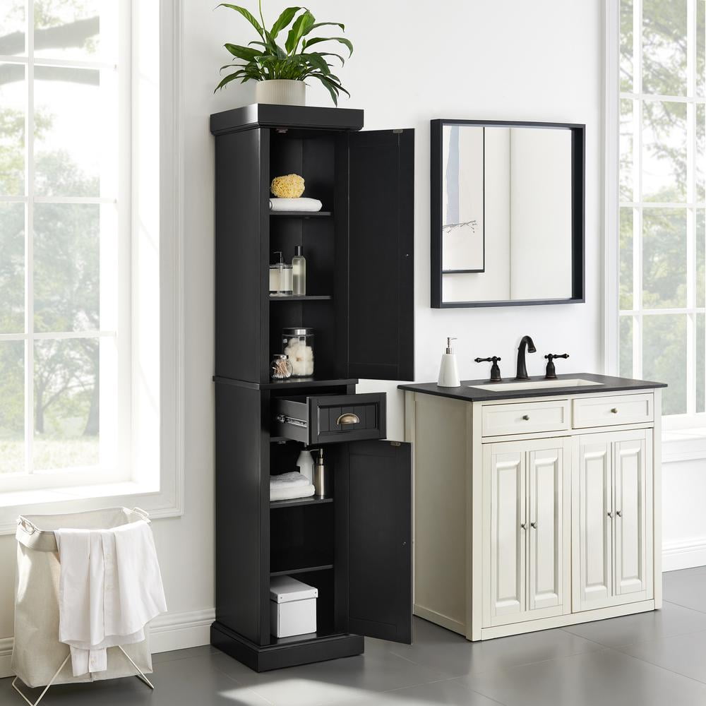 Seaside Distressed Black Tall Linen Cabinet with Adjustable Shelving
