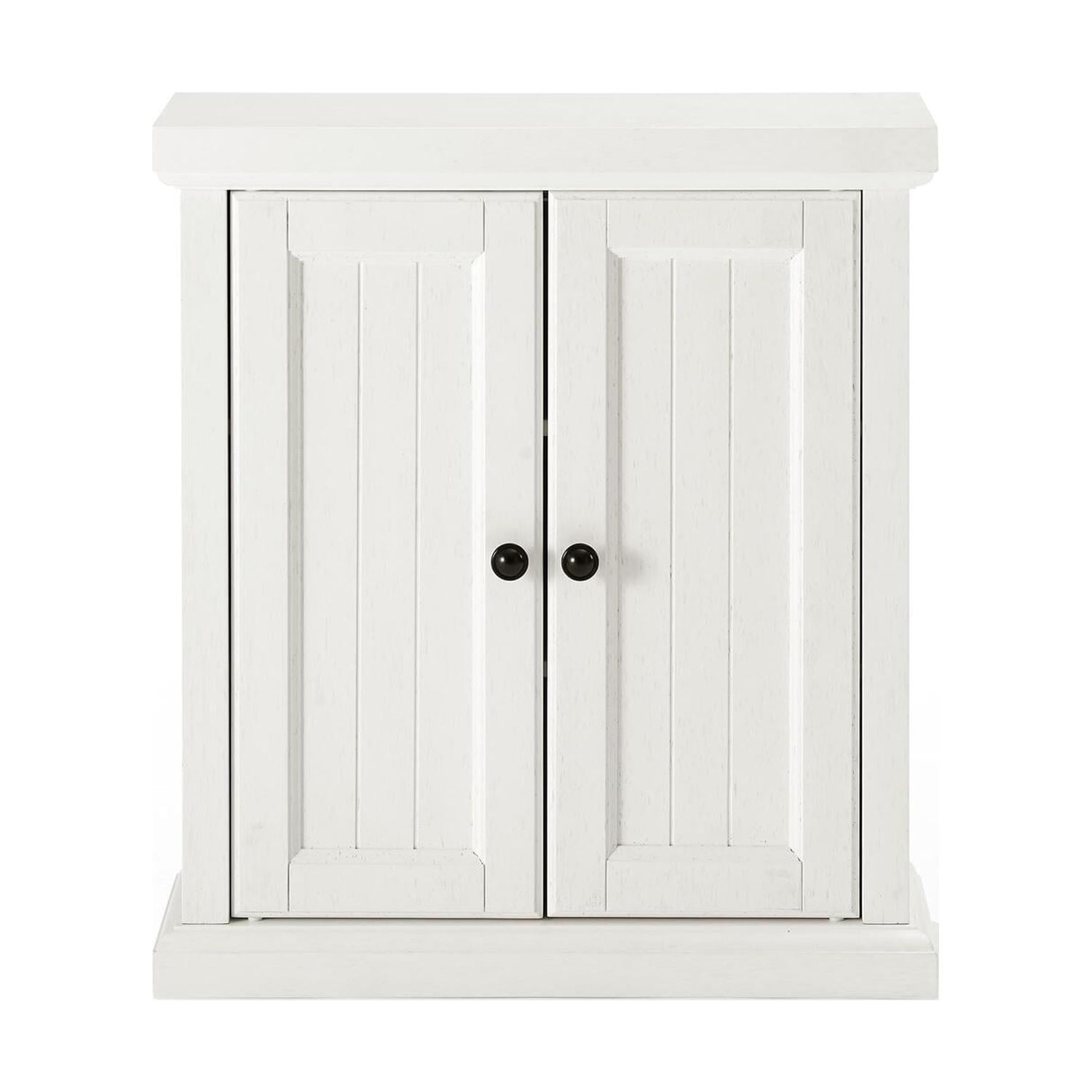Seaside Distressed White Wall Cabinet with Beadboard Doors