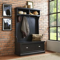 Crosley Furniture Seaside Wood Hall Tree in Distressed  Black