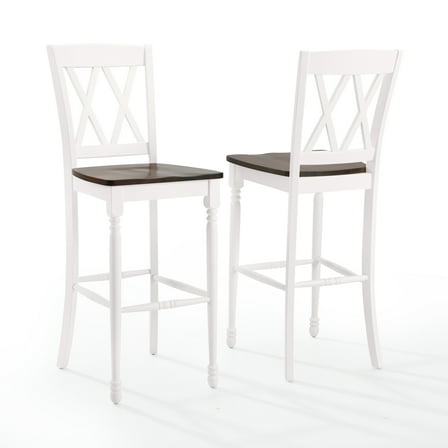 Crosley Furniture Shelby 2Pc Bar Stool Set in Distressed White/Cherry - 2 Stools