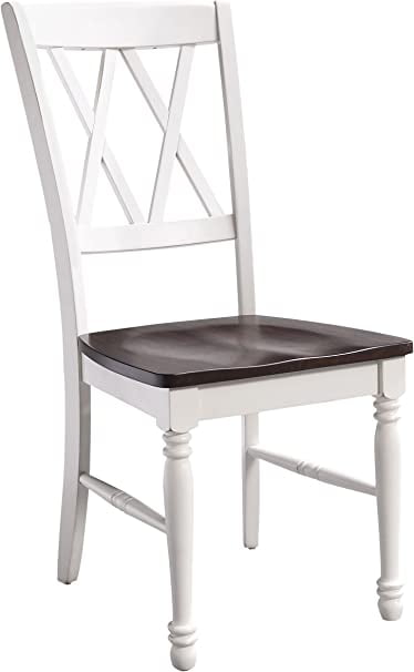 White Cross Back Rustic Wood and Metal Dining Chairs, Set of 2