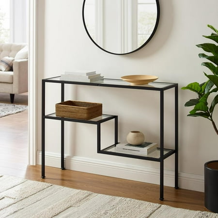 Crosley Furniture Sloane Modern Glass & Metal Console Table in Matte Black/Clear