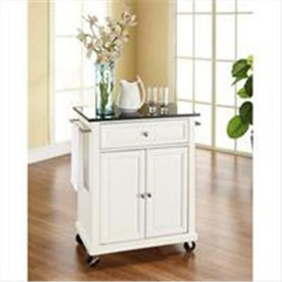 Crosley Furniture Solid Black Granite Top Portable Kitchen Cart-Island in White Finish