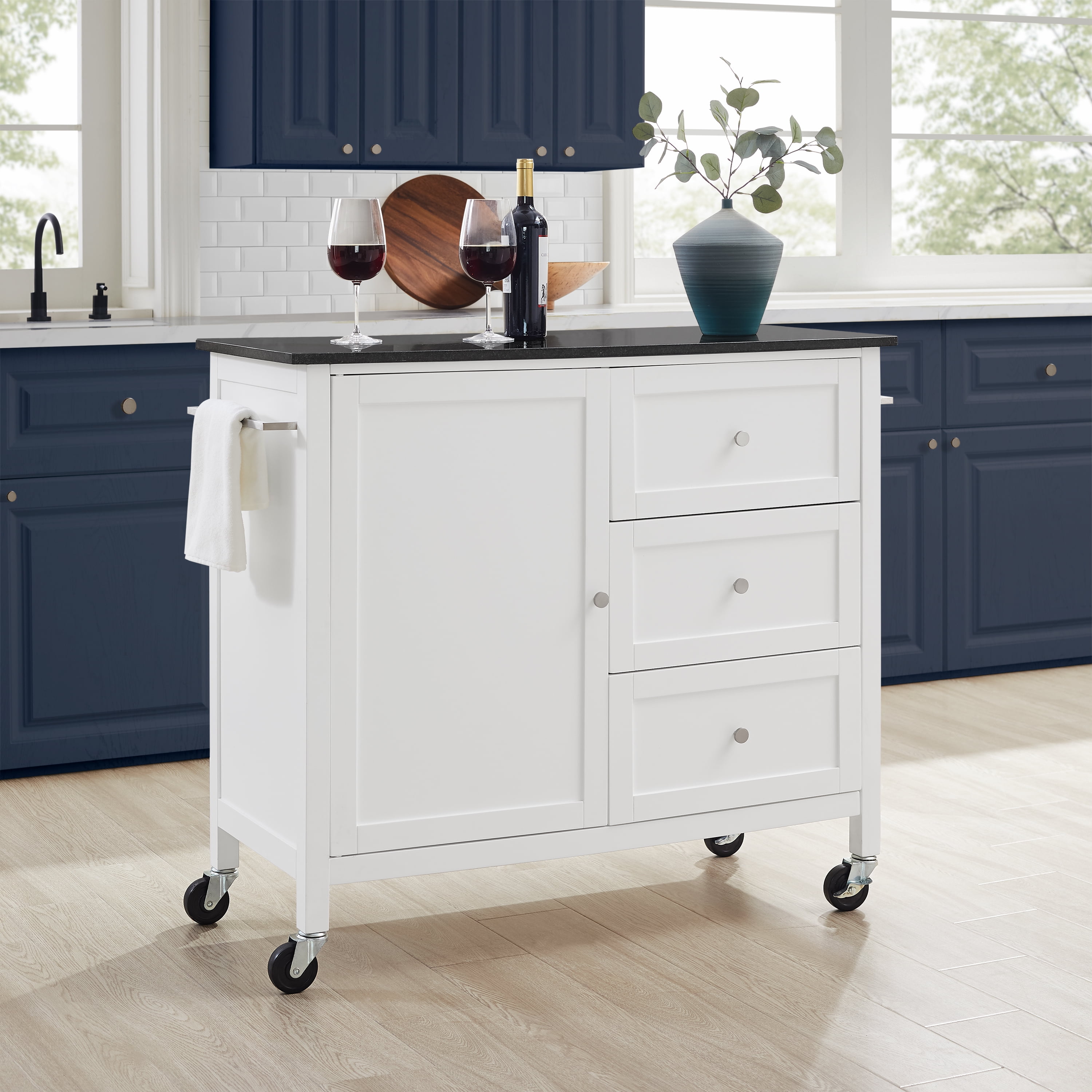 Soren Granite Top Kitchen Island/Cart White/Black