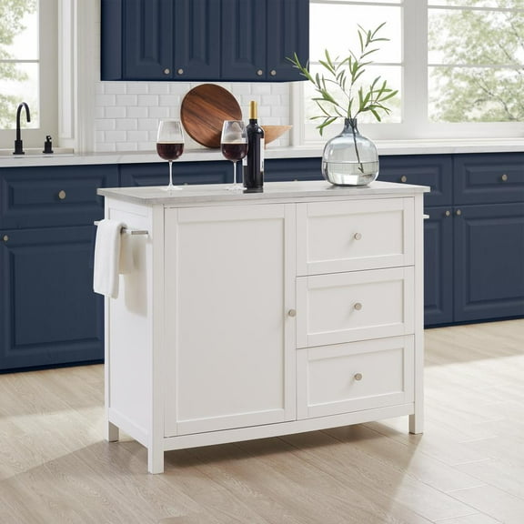 Soren Stainless Steel Top Kitchen Island/Cart White/Stainless Steel