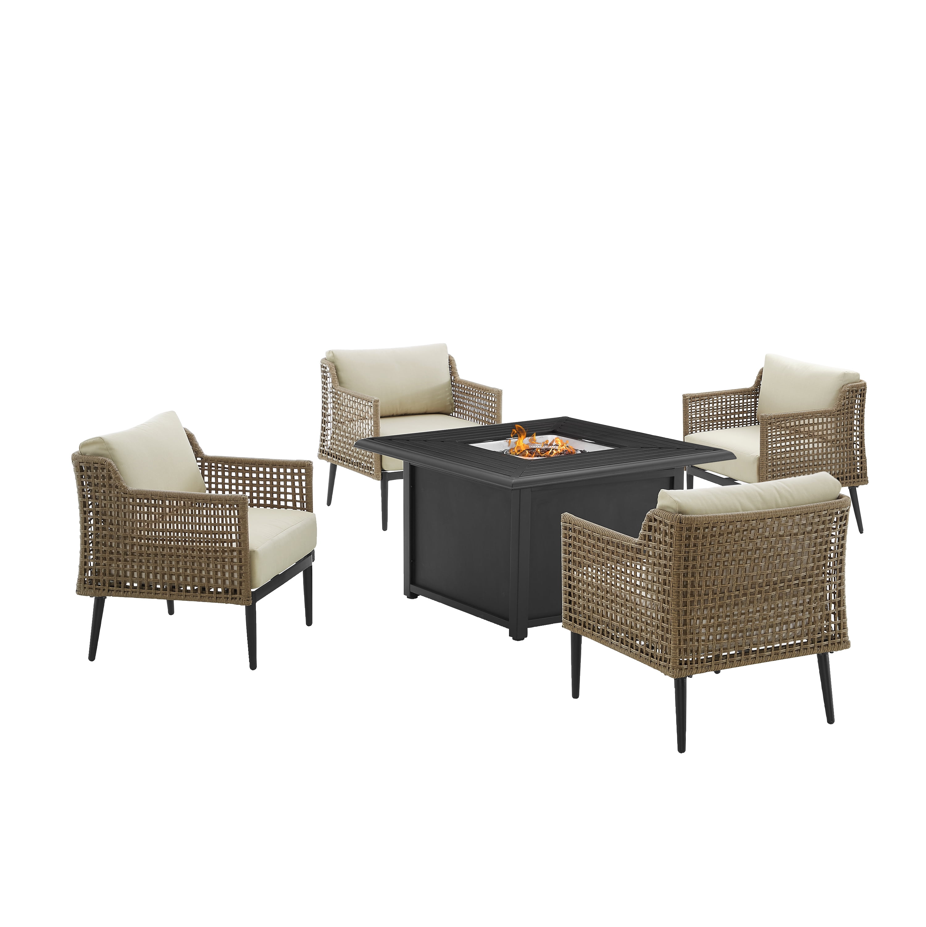 Crosley Furniture Southwick 5 Piece Wicker Patio Fire Table Conversation Set