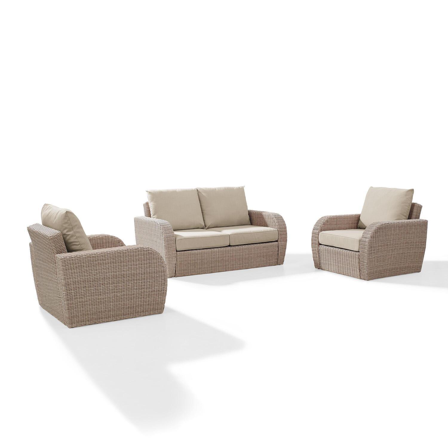 Crosley Furniture St Augustine 3 Pc Outdoor Wicker Seating Set With Oatmeal Cushion - Loveseat, Two Outdoor Chairs - image 1 of 5