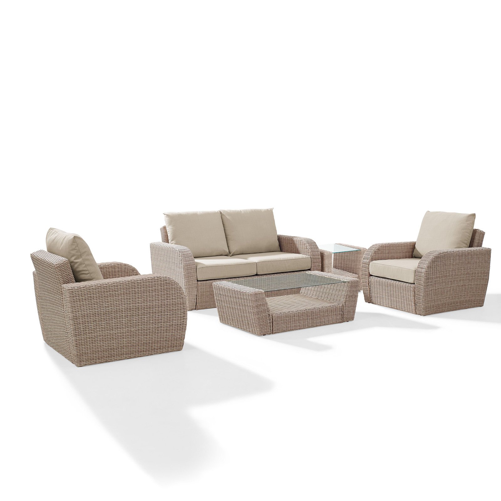 Crosley Furniture St Augustine 5 Pc Outdoor Wicker Seating Set With Oatmeal Cushion - Loveseat, Two Chairs, Coffee Table, Side Table - image 1 of 11