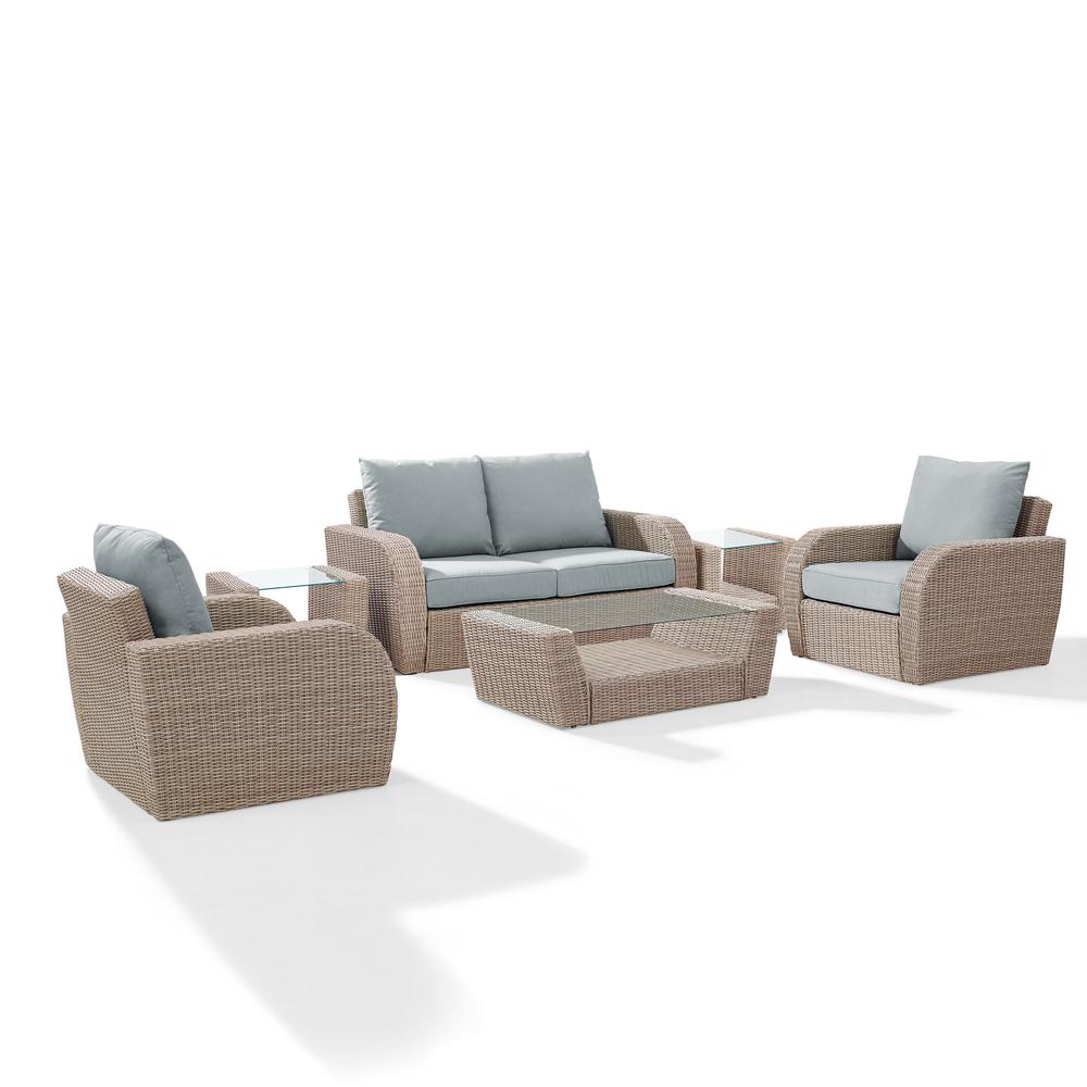 Crosley Furniture St Augustine 6 Pc Outdoor Wicker Seating Set With Mist Cushion - Loveseat, Two Chairs, Two Side Tables, Coffee Table - image 1 of 11