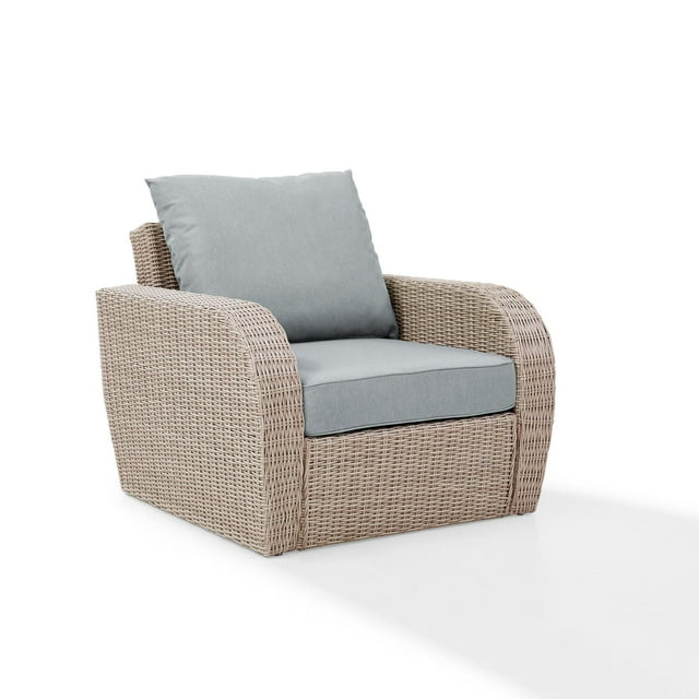 Crosley Furniture St Augustine Outdoor Wicker Arm Chair In Weathered White With Universal Mist Cushion