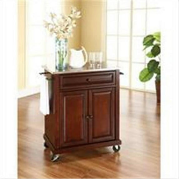 Crosley Furniture  Stainless Steel Top Portable Kitchen Cart-Island in Vintage Mahogany Finish