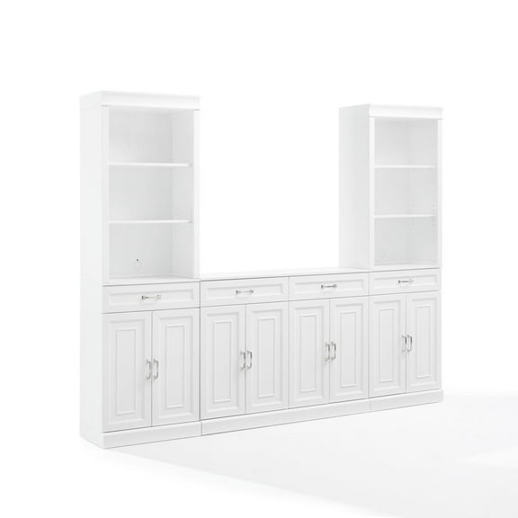 Crosley Furniture Stanton 3-Piece Wood Sideboard & Storage Bookcase Set in White