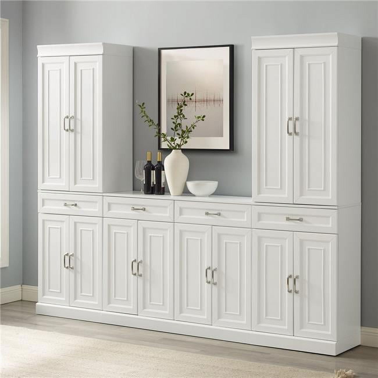 White 3-Piece Traditional Sideboard and Pantry Set with Adjustable Shelves