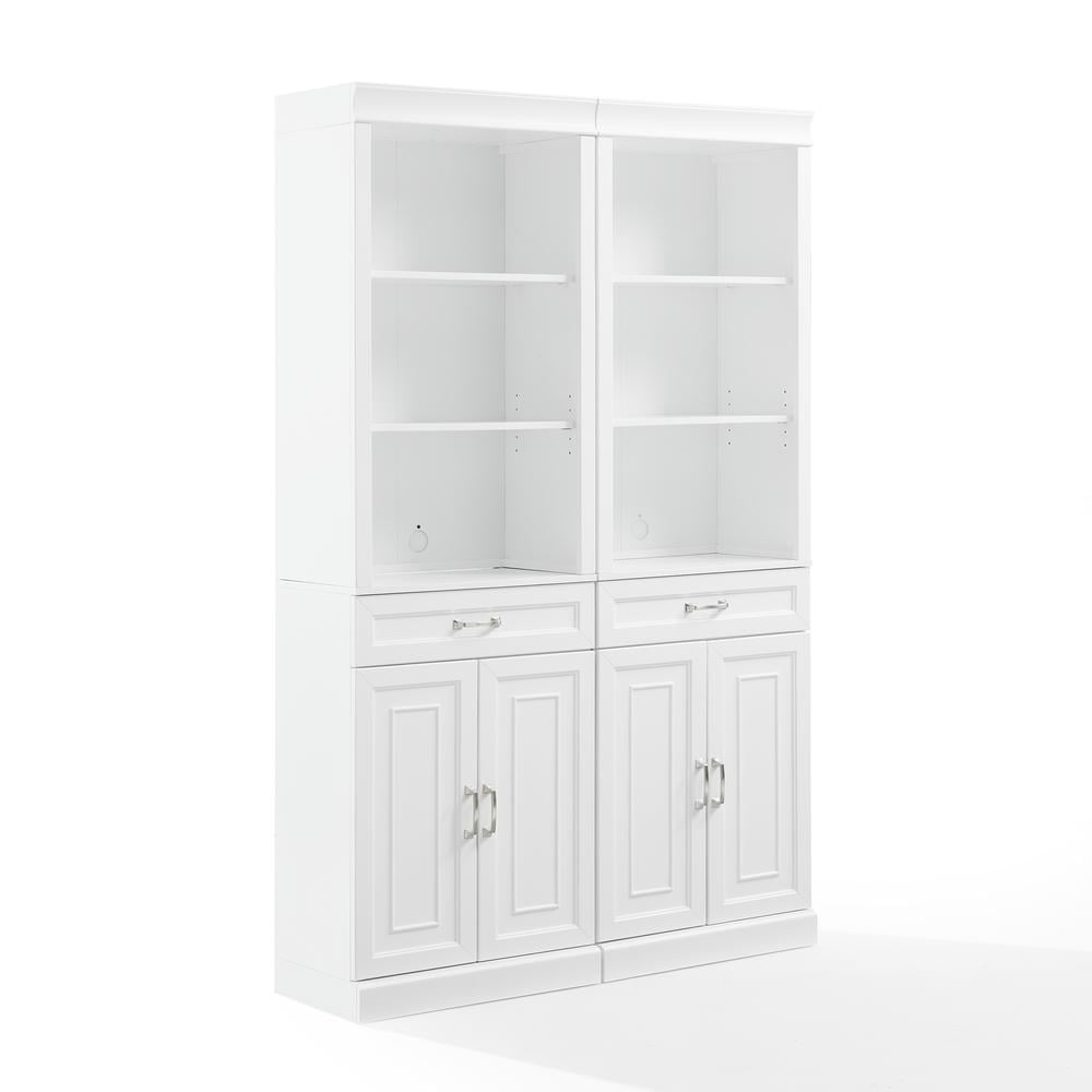 Crosley Furniture Stanton Wood Storage Bookcase Set in White (Set of 2)