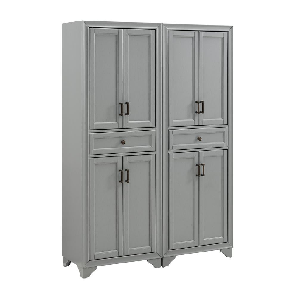 Distressed Gray 2-Piece Traditional Pantry Set with Metal Hardware