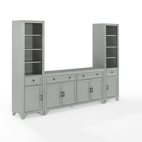 Crosley Furniture Tara 3-Piece Modern Farmhouse Sideboard Buffet Cabinet And Bookcase Set with Storage