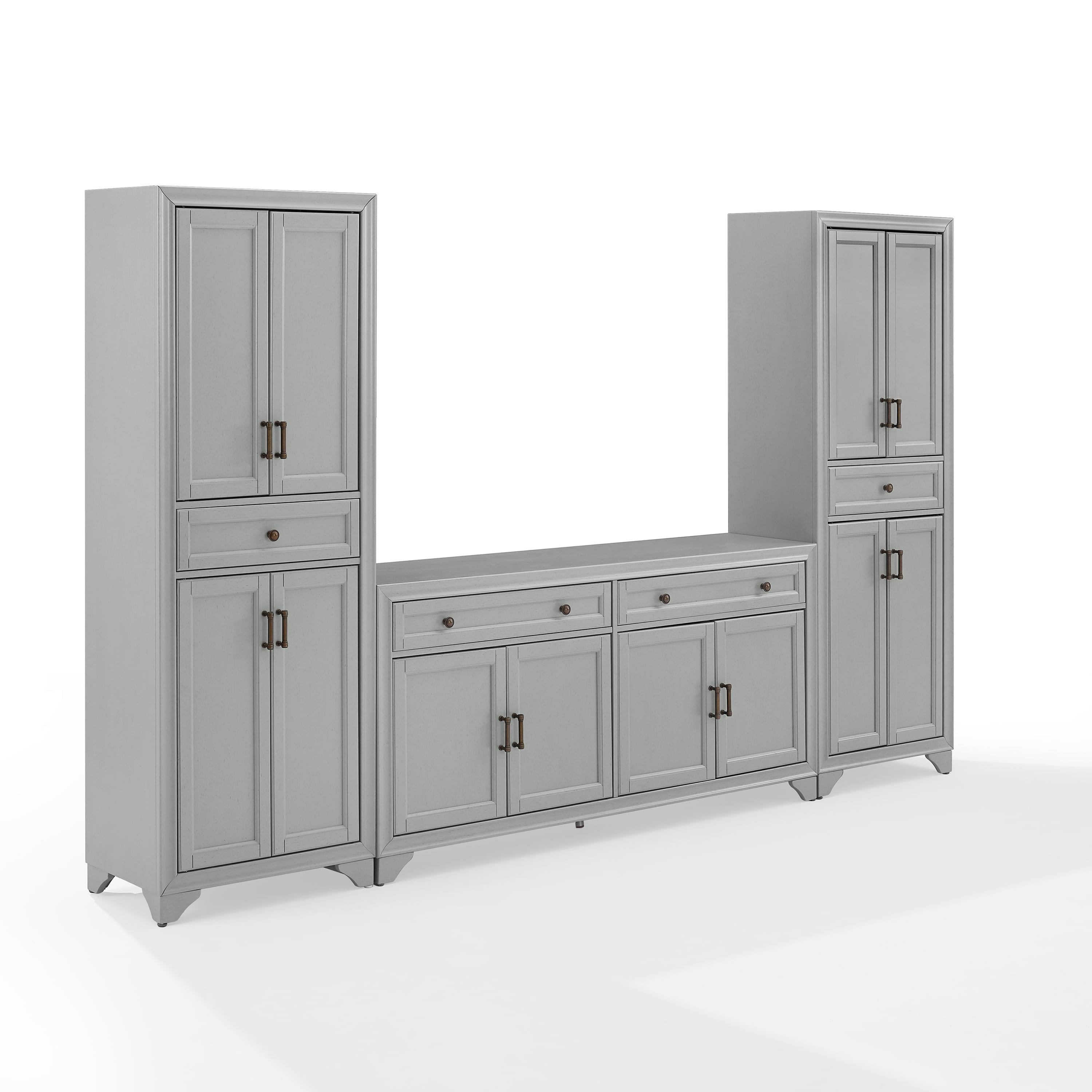 Tara Distressed Gray Modern Farmhouse Sideboard and Pantry Set