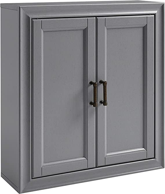 Tara Vintage Gray Pine Wood Wall Cabinet with Antique Bronze Hardware