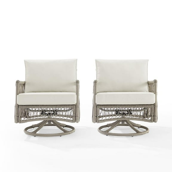 Thatcher 2Pc Outdoor Wicker Swivel Rocker Chair Set Creme/Driftwood - 2 Swivel Rockers