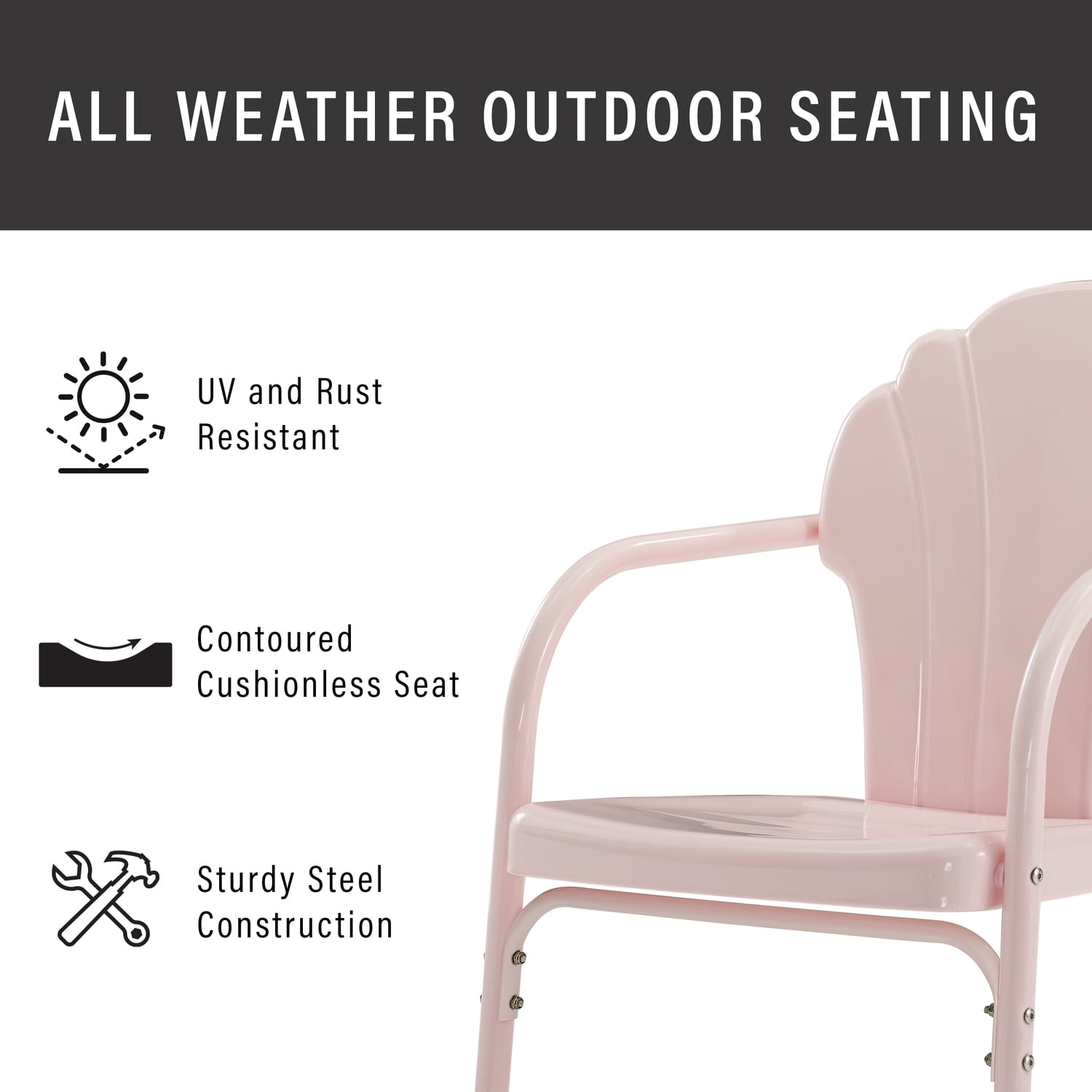 Vintage-Inspired Tulip 3-Piece Pink Steel Patio Conversation Set