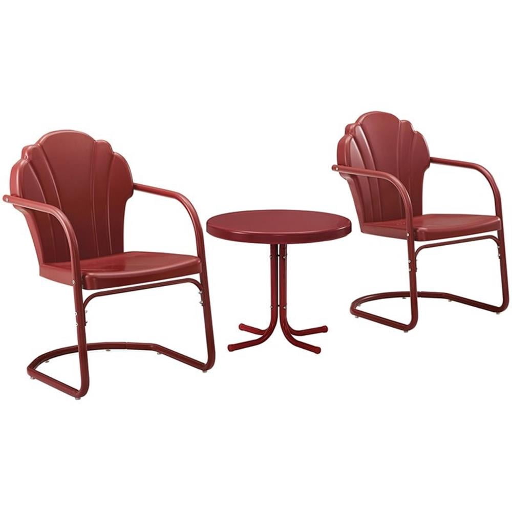 Crosley Furniture Tulip 3 Piece 22"Round Metal Patio Conversation Set in Red