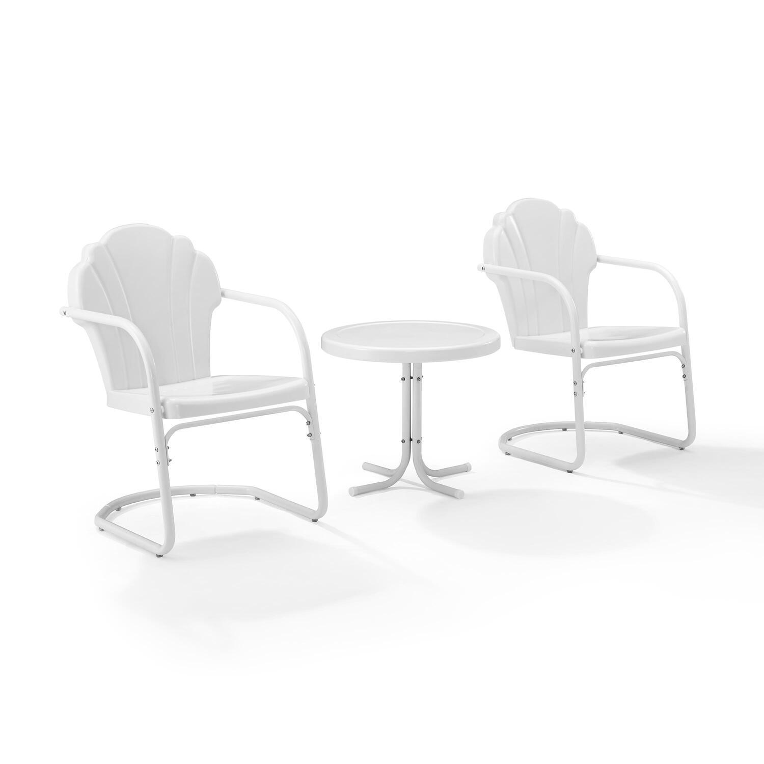 Crosley Furniture Tulip 3 Piece 22"Round Metal Patio Conversation Set in White - image 1 of 7