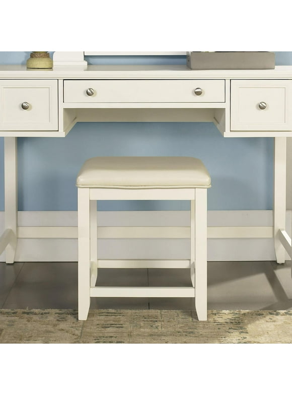 Crosley Furniture Vista Solid Pine Wood Vanity Stool in White