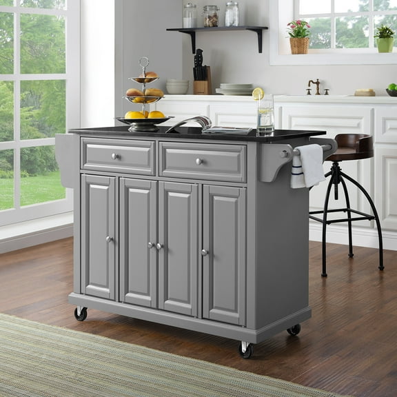 Crosley Furniture Wood Granite Top Kitchen Cart in Gray/Black