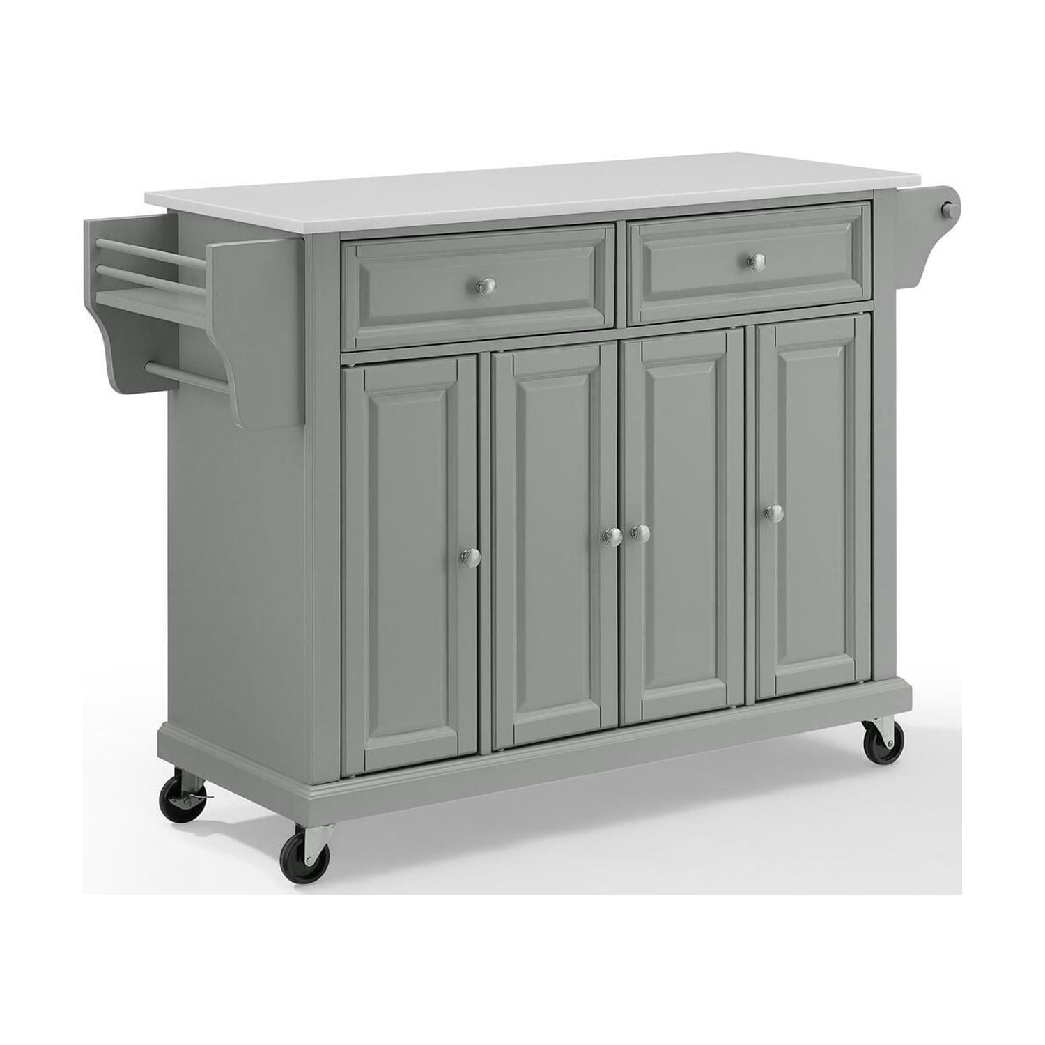 Gray Granite Top Kitchen Cart with Storage and Spice Rack