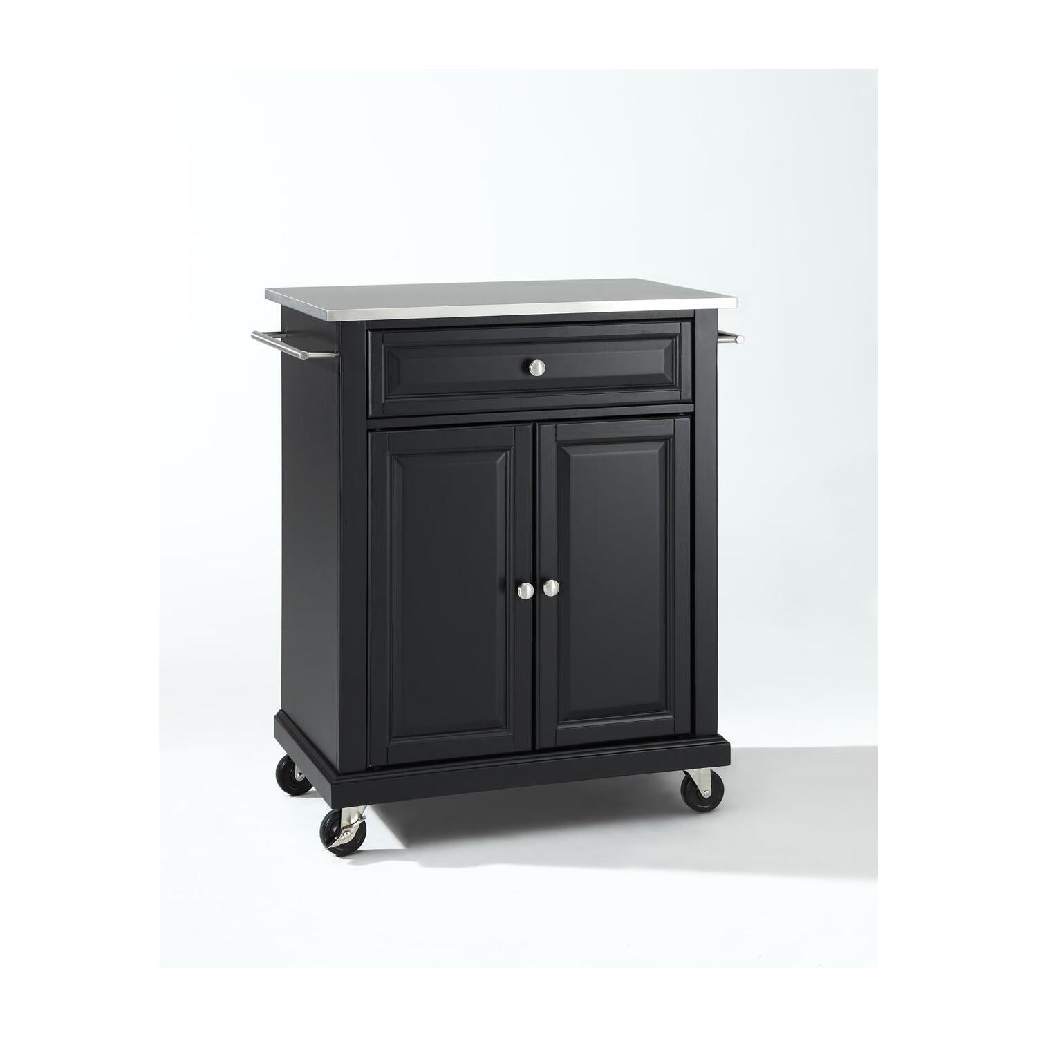 Black Stainless Steel Top Rolling Kitchen Cart with Storage