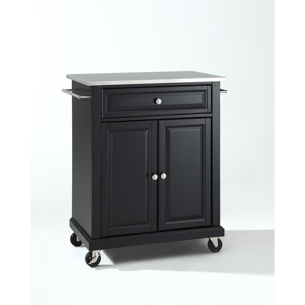 Black Stainless Steel Top Rolling Kitchen Cart with Storage