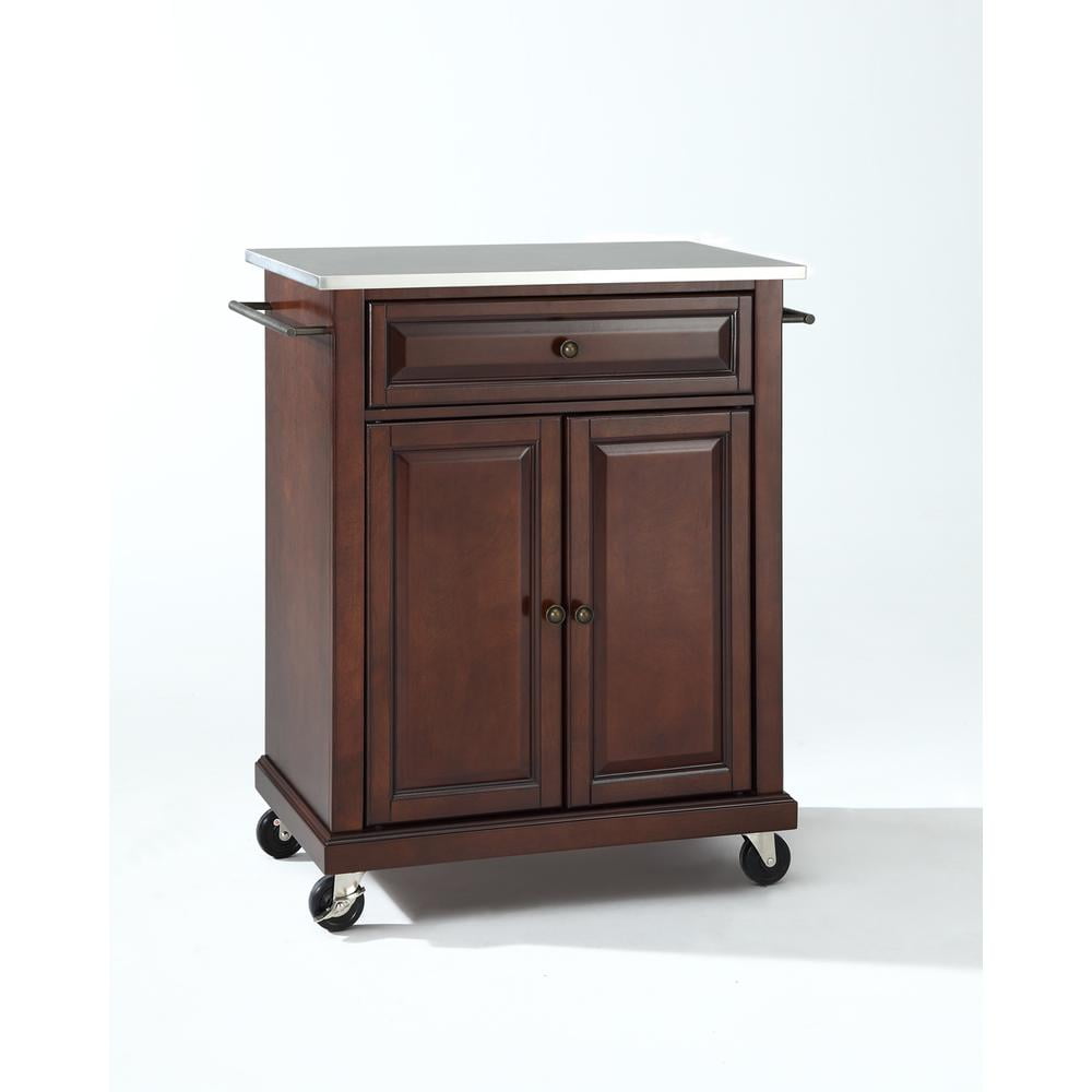 Mahogany Stainless Steel Top Kitchen Cart with Storage