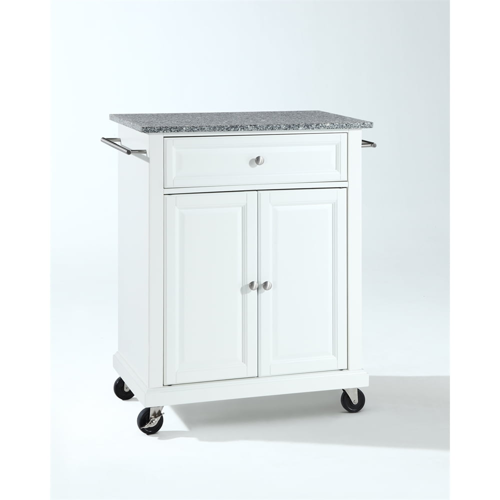 Gray Granite Top White Kitchen Island Cart with Storage