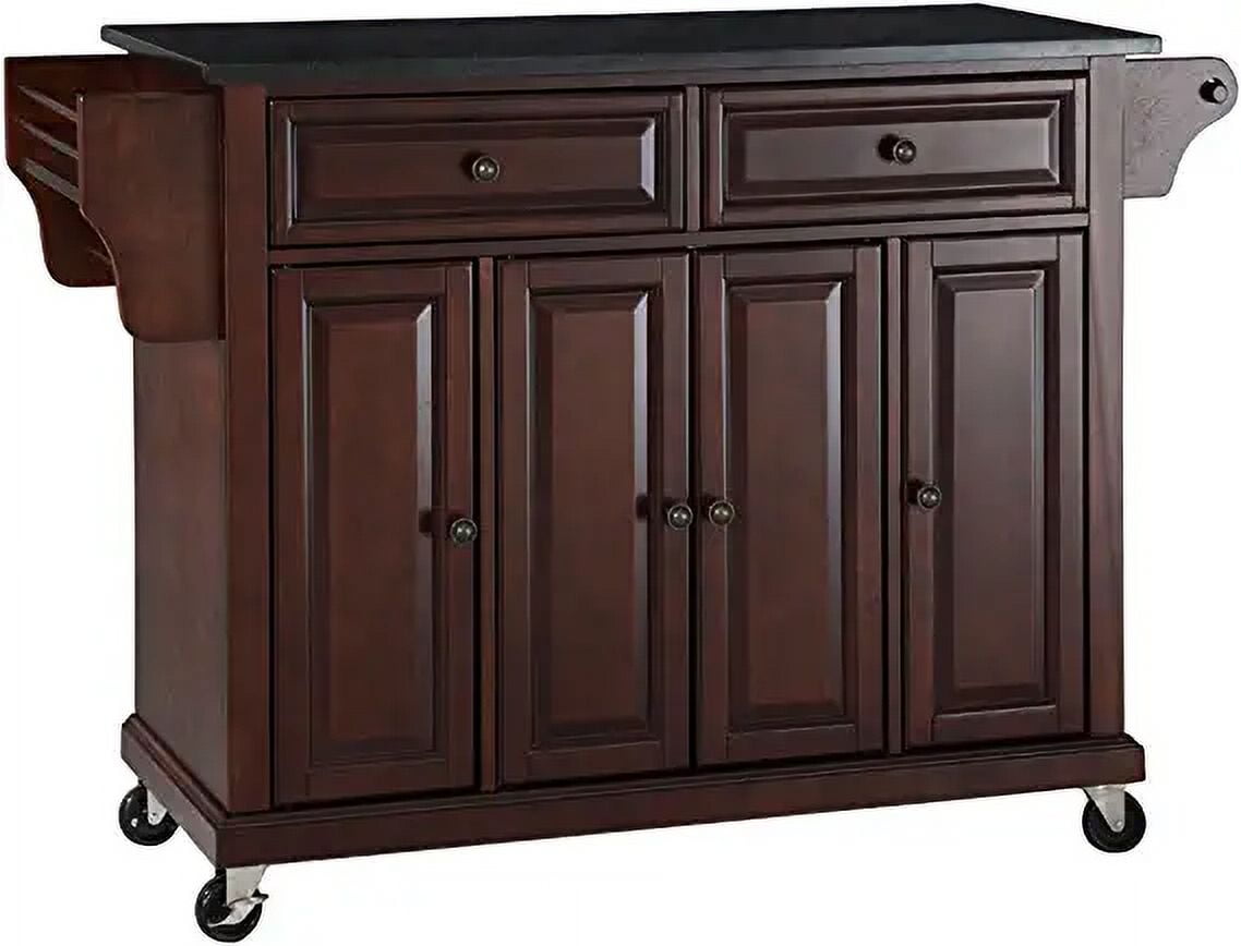 Vintage Mahogany Kitchen Cart with Spice Rack and Granite Top