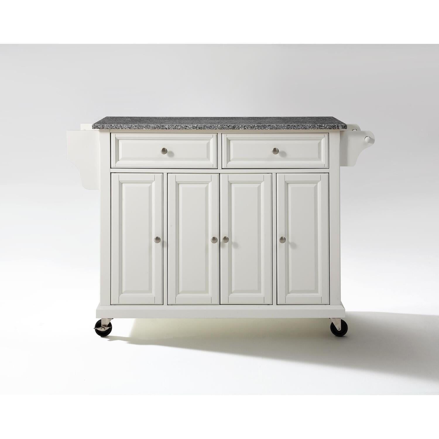 White Granite Top Kitchen Cart with Storage and Spice Rack