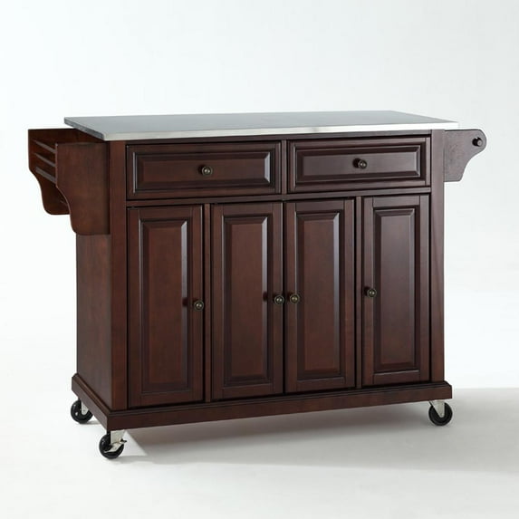 STAINLESS STEEL TOP KITCHEN CART/ISLAND IN VINTAGE MAHOGANY FINISH