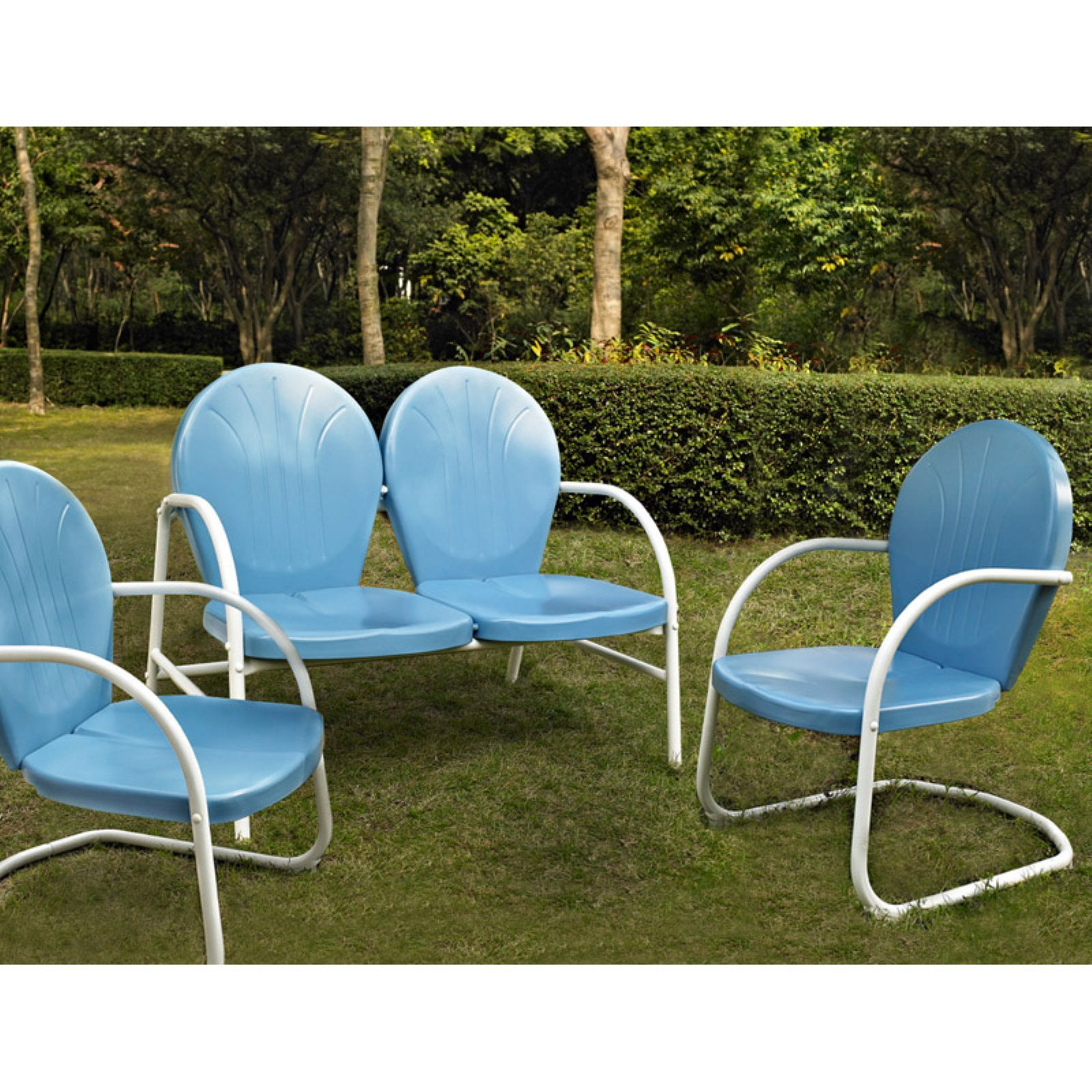 Sky Blue Steel 4-Person Outdoor Loveseat and Chairs Set