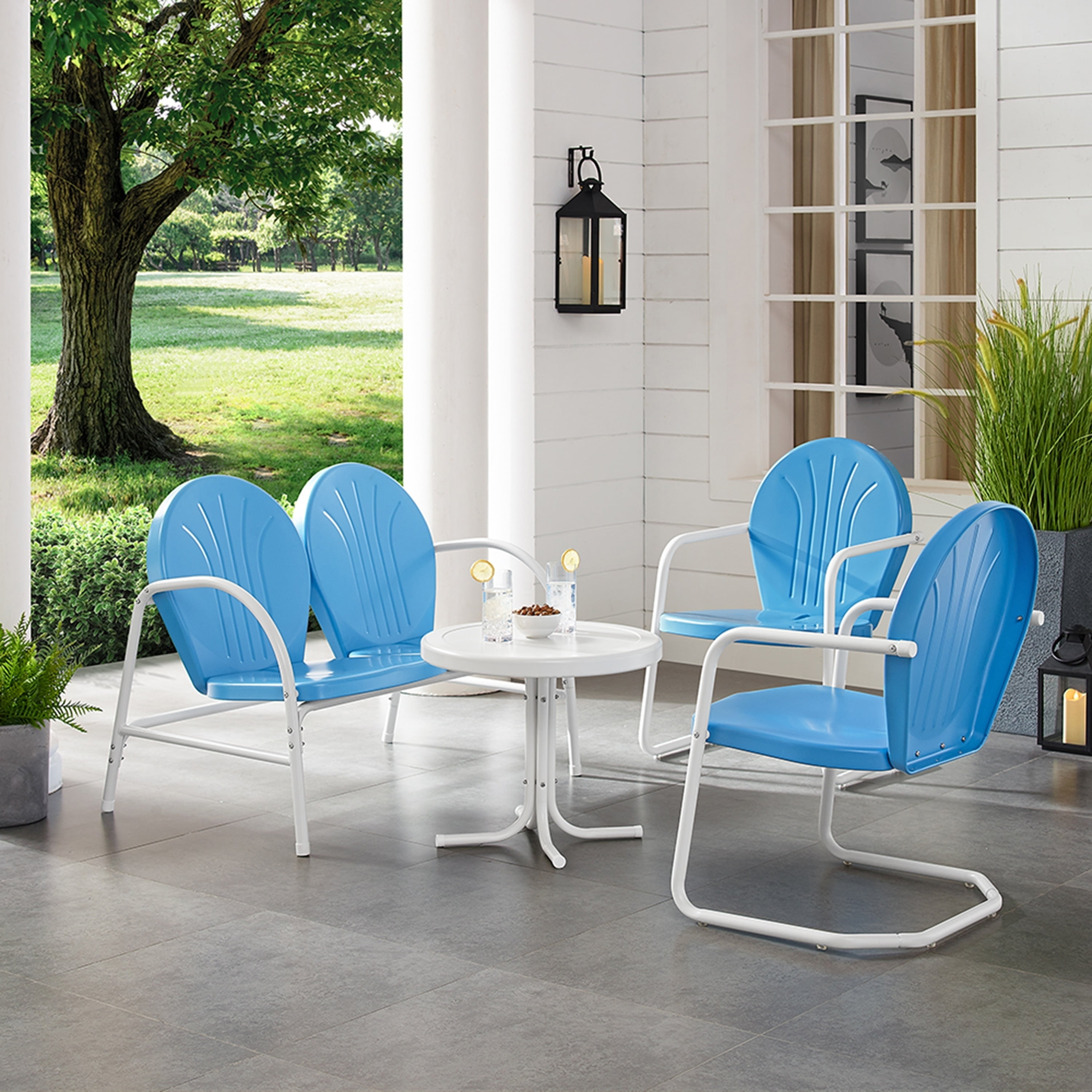 Sky Blue Metal 4-Piece Outdoor Conversation Set
