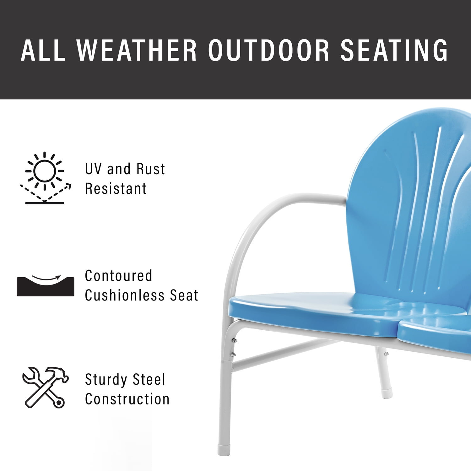 Sky Blue and White Metal Outdoor Loveseat