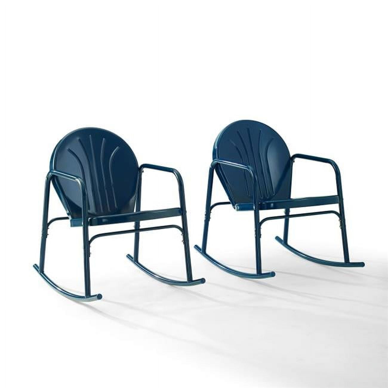 Navy Blue Steel Outdoor Rocking Chair Set with Curved Arms